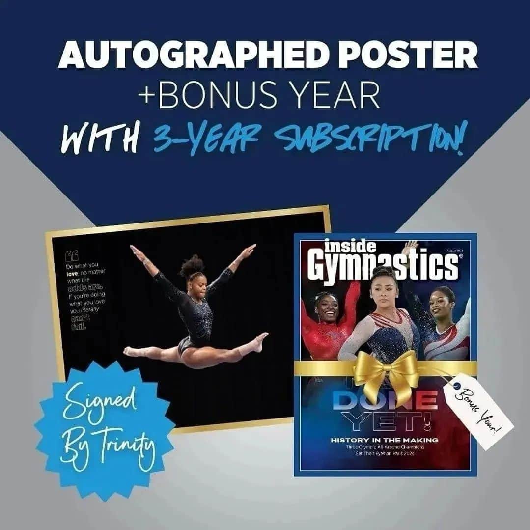 Inside Gymnasticsのインスタグラム：「Extended! ➡️ 🎁 Cyber Monday Special!!! Get a Free Trinity Thomas Autographed Issue + a Bonus Year with a 3-Year Subscription! Perfect gift for the gymnast or gymnastics fan in your life! Head to ➡ www.shopinsidenation.com  #gymnastics #gymnast」