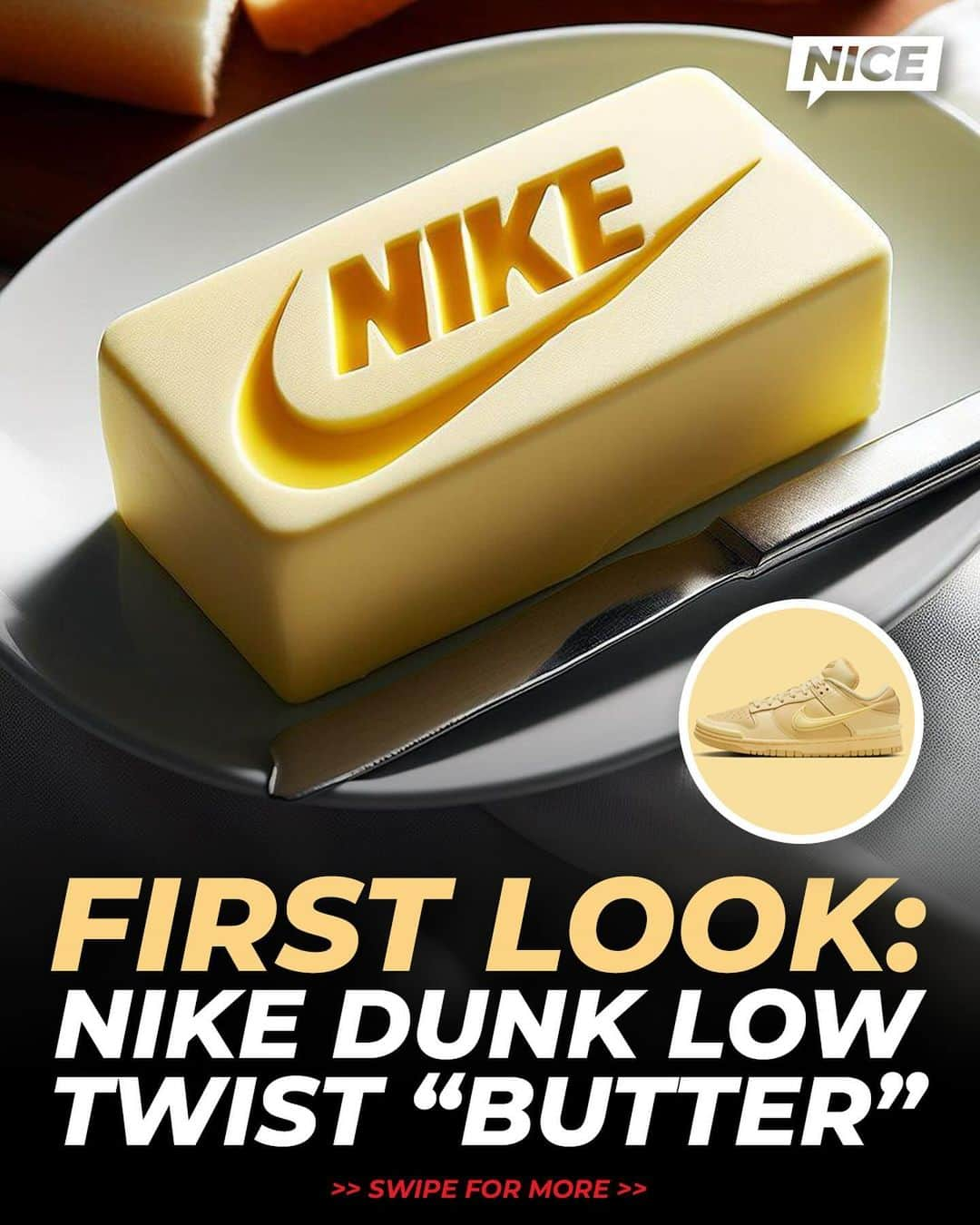 Nice Kicksのインスタグラム：「Would these be butter as a regular Dunk Low or are you feeling the Twist? 🧈」