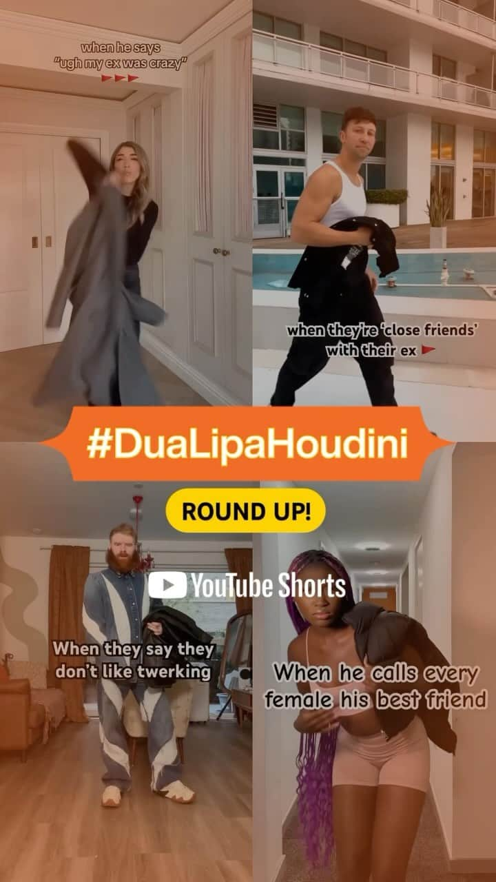 YouTubeのインスタグラム：「@amelialiana, @mattsteffanina, @jayybeech, & @roseylucci’s #DuaLipaHoudini edits are ~magic~」