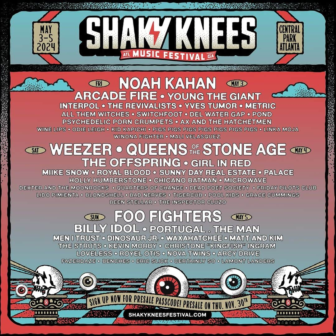 ビリー・アイドルのインスタグラム：「Will be rocking @shakykneesfest in 2024! You can sign up for the pre-sale happening this Thursday, November 30th at 10am Eastern! shakykneesfestival.com/tickets」