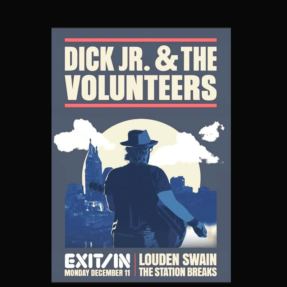 リチャード・スペイト Jrのインスタグラム：「Adios, Covid - WE’RE BACK! Come see my band “Dick Jr. & the Volunteers” finally make our Nashville (hometown) debut alongside @loudenswainmusic   @thestationbreaks & @emmaleefitz at the legendary @exit_in on Dec. 11!  Get tix at www.exitin.com  (poster art by  @twicksterart).」