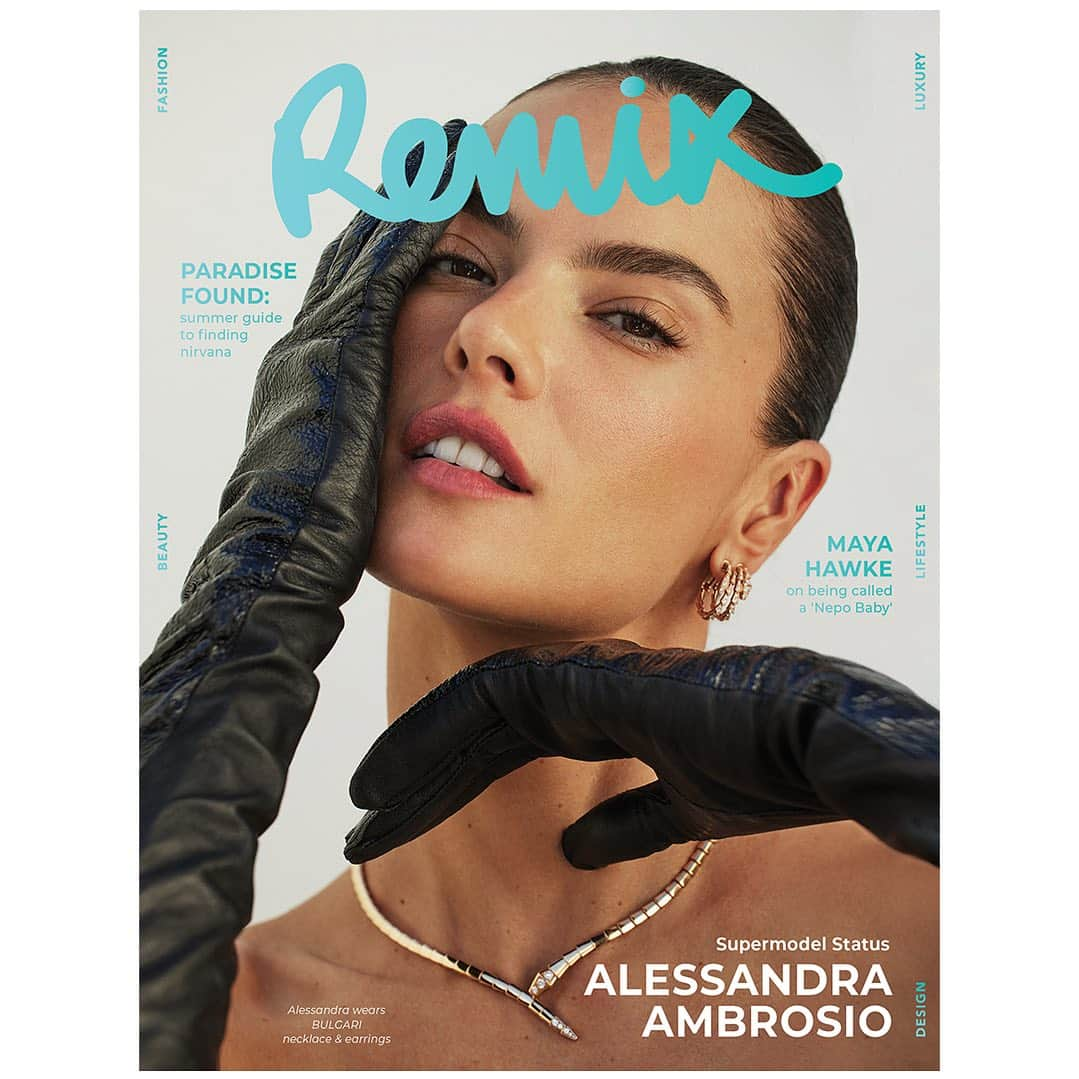 アレッサンドラ・アンブロジオのインスタグラム：「Introducing the @remixmagazine December cover star @alessandraambrosio ! In an exclusive photoshoot and interview, Alessandra shows us exactly what it takes to remain a sought-after model decades after her successful career began. Read the full story on how she has created her own version of paradise and more in the new issue of Remix PARADISE FOUND, out now!⁠ ⁠ Alessandra wears @bulgari jewellery⁠ Photography @ninomunoz⁠ Styling @sarahgorereeves ⁠ Interview @amberrebecca⁠ Hair @ericka_verrett ⁠ Makeup @leahdarcymakeup⁠ Nails: Tina Le ⁠ Production @simonsturner @stevenfernandez⁠ Digital tech: Brett Panelli ⁠ Photo assistants @kurtmangum @gui.cha」