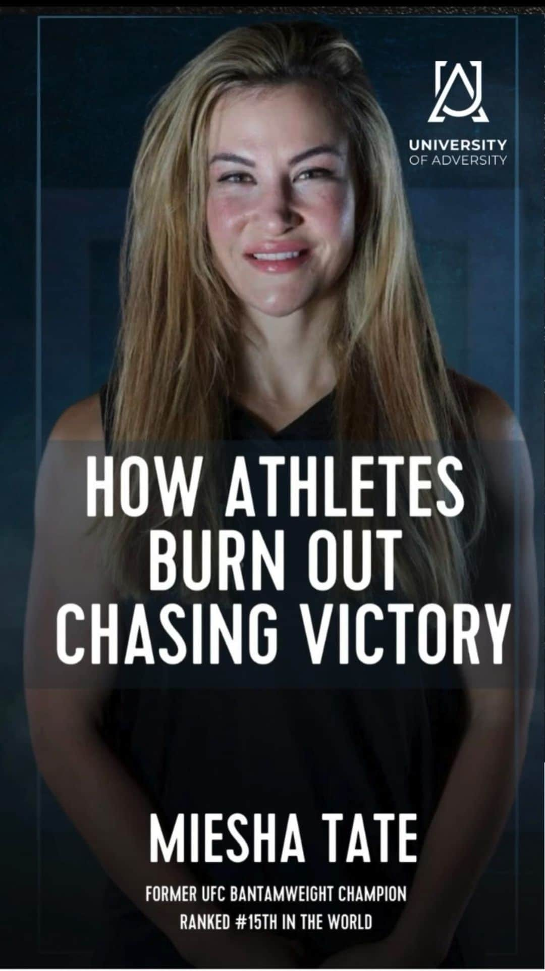 ミーシャ・テイトのインスタグラム：「How athletes burn out chasing victory   This week, the legendary @mieshatate joined me on the University of Adversity @uofapodcast.   In this video, Miesha delves into the intense mindset of athletes, shedding light on the unhealthy habits formed in the quest for success in their sport. She questions this focus, underscoring the potential neglect of crucial elements for personal well-being and completeness.   Check out the full episode on University of Adversity podcast. Available everywhere! 🎧🌎   **Don’t miss Miesha’s comeback fight this weekend on Dec 2nd! **  #MieshaTate #AthleteMindset #CompletePeople #ufc」