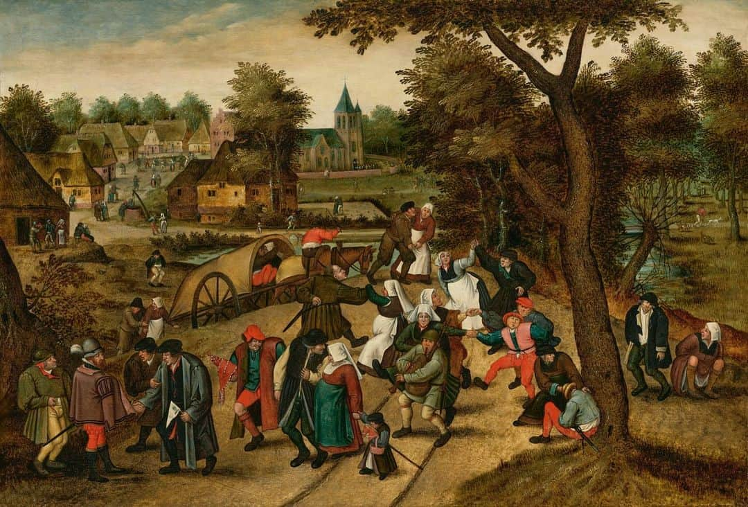 クリスティーズのインスタグラム：「With a domino effect, merry scenes of raucousness ripple through Pieter Brueghel the Younger's 'kermesses'.⁣ ⁣ This is one of the finest treatments of Brueghel's composition, which focuses on a crowd of revellers leaving a village kermesse – the anniversary of the founding of the church – still in the throes of celebration. ⁣ ⁣ While the disorderly procession spills into the foreground, the crowds beyond congregate outside the church following Mass, while others dance and cavort. It was this subject that proved to be one of Brueghel's most popular. ⁣ ⁣ Pieter Brueghel the Younger (1564-1638), 'Return from the Kermesse'.⁣ ⁣ Old Masters Part I: 7 December, London. ⠀⁣ ⁣ #ClassicWeek #ChristiesClassicWeek #ClassicWeekLondon」