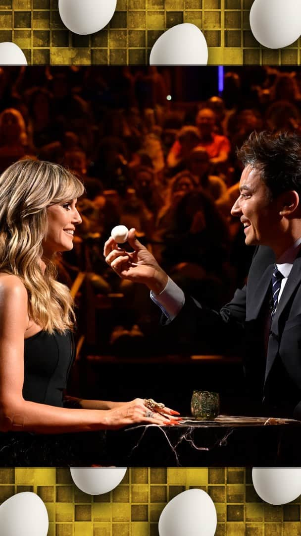 ハイディ・クルムのインスタグラム：「Jimmy and @heidiklum go head-to-head in Egg Roulette! 🥚 #FallonTonight」