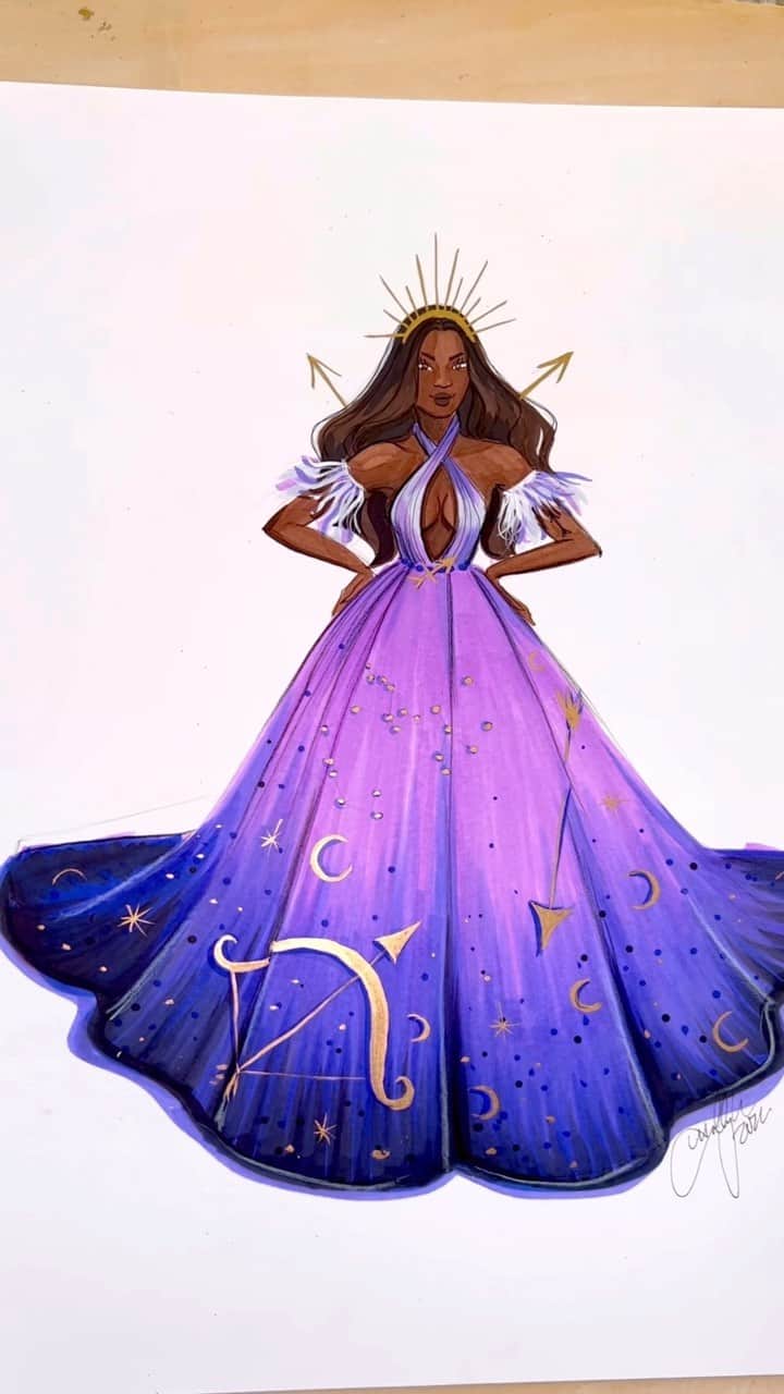 Holly Nicholsのインスタグラム：「Happy Sag season to all my fellow Sagittarians! ♐️🫶🏻 #teamsagittarius #sagittarius #sagittariusseason #asmr #copic #copicmarkers #zodiac #illustration」