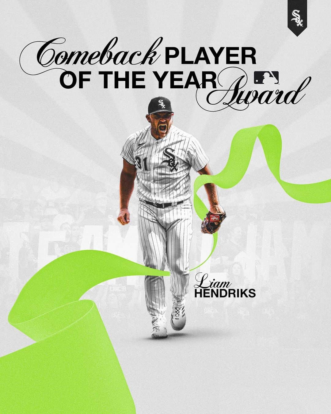 シカゴ・ホワイトソックスのインスタグラム：「Liam Hendriks has been named the recipient of the 2023 American League Comeback Player of the Year Award. Congratulations, Liam!」