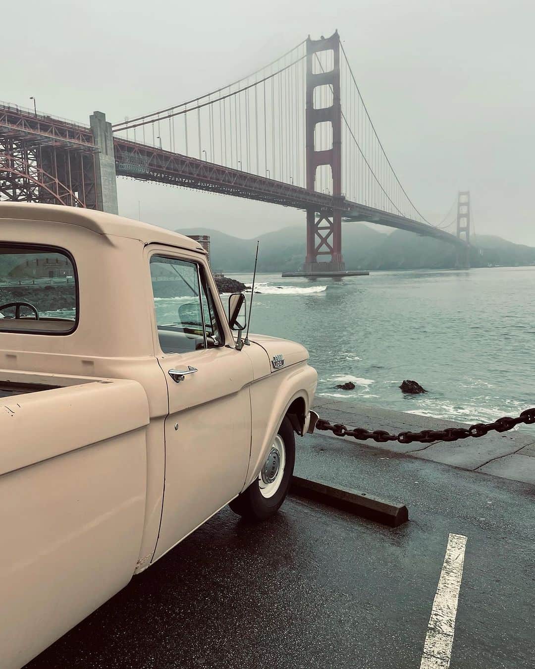 ブリクストンのインスタグラム：「The 1964 Ford F-100 at Fort Point. Chase truck on our road trip up North for the Fifty Weight Forecast film. Full film on our YouTube channel.」