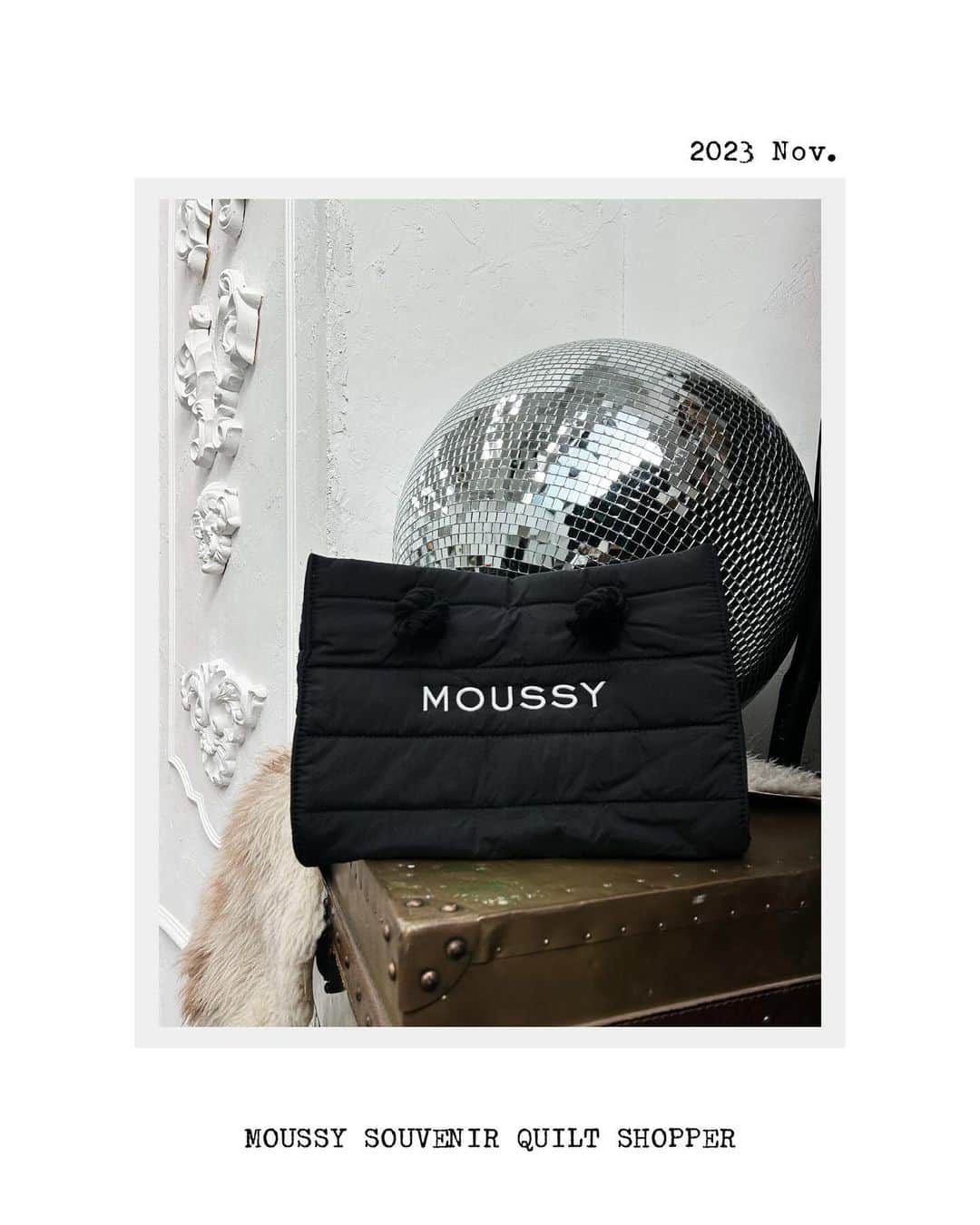マウジーのインスタグラム：「Wishlist✔︎  MOUSSY SOUVENIR QUILT SHOPPER(010GAT51-6000) SOUVENIR NYLON DRAWSTRING BAG(010GAT51-6610)  全国のMOUSSY店舗／SHEL'TTER WEBSTORE／ZOZOTOWNにて発売中。  #MOUSSY」