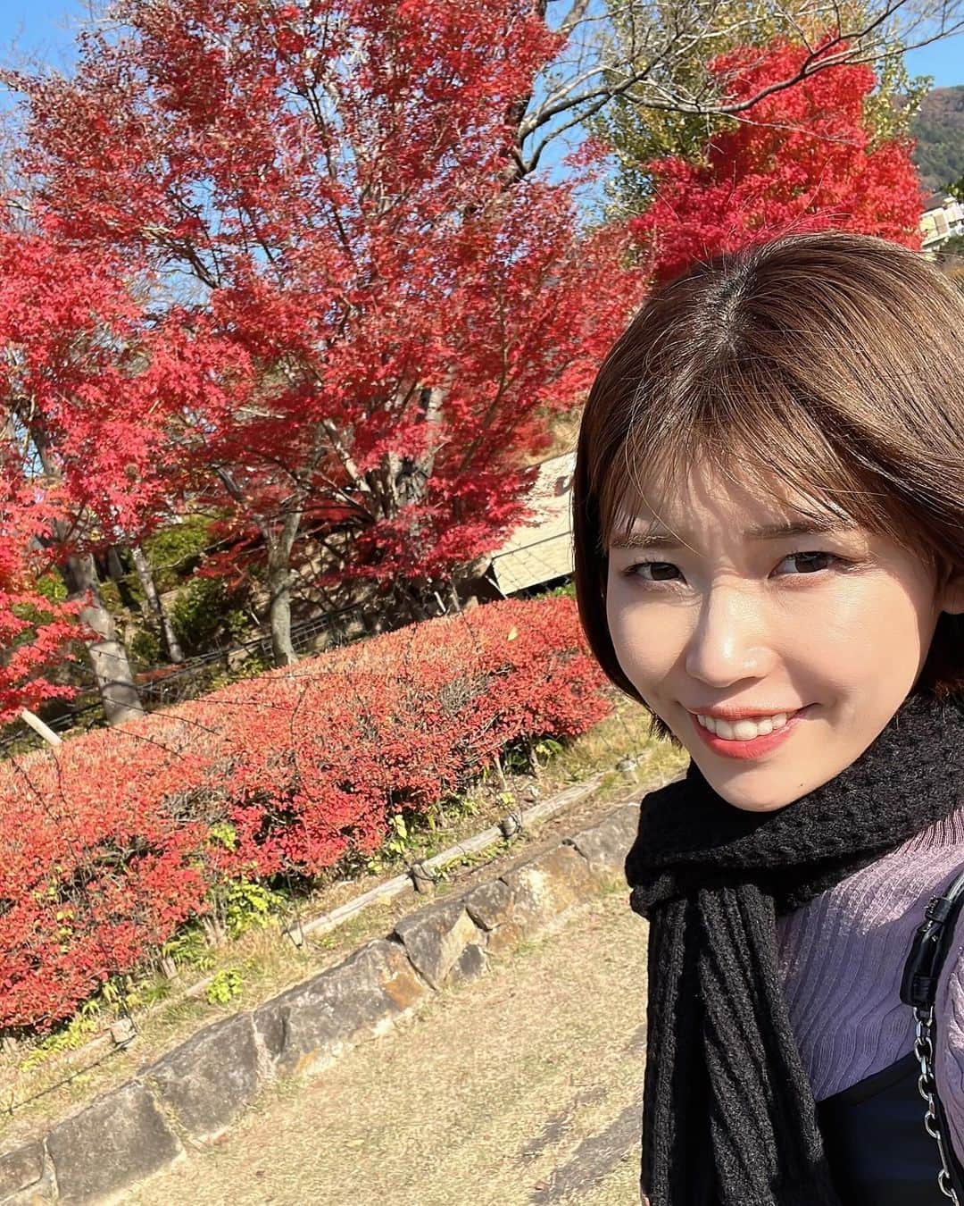 のインスタグラム：「🍁♡ ・ ・ ・ 自撮りだと同じような写真ばかりなる🥹  今日も今日とて 紅葉してるところにポッ(*^^*)となってます❣️  午後からも 頑張っていきまひょ🎈  お腹すいた🥰😂  #紅葉」