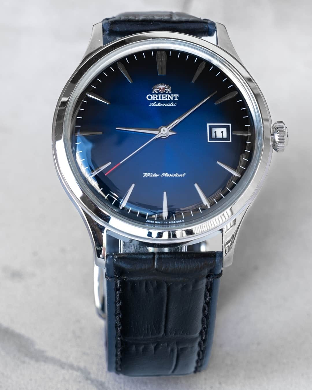 Orient Watchのインスタグラム：「Featuring the signature Orient blue, with a contrasting black ombre dial The Orient Bambino Version IV is an all-time classic.⁠ ⁠」