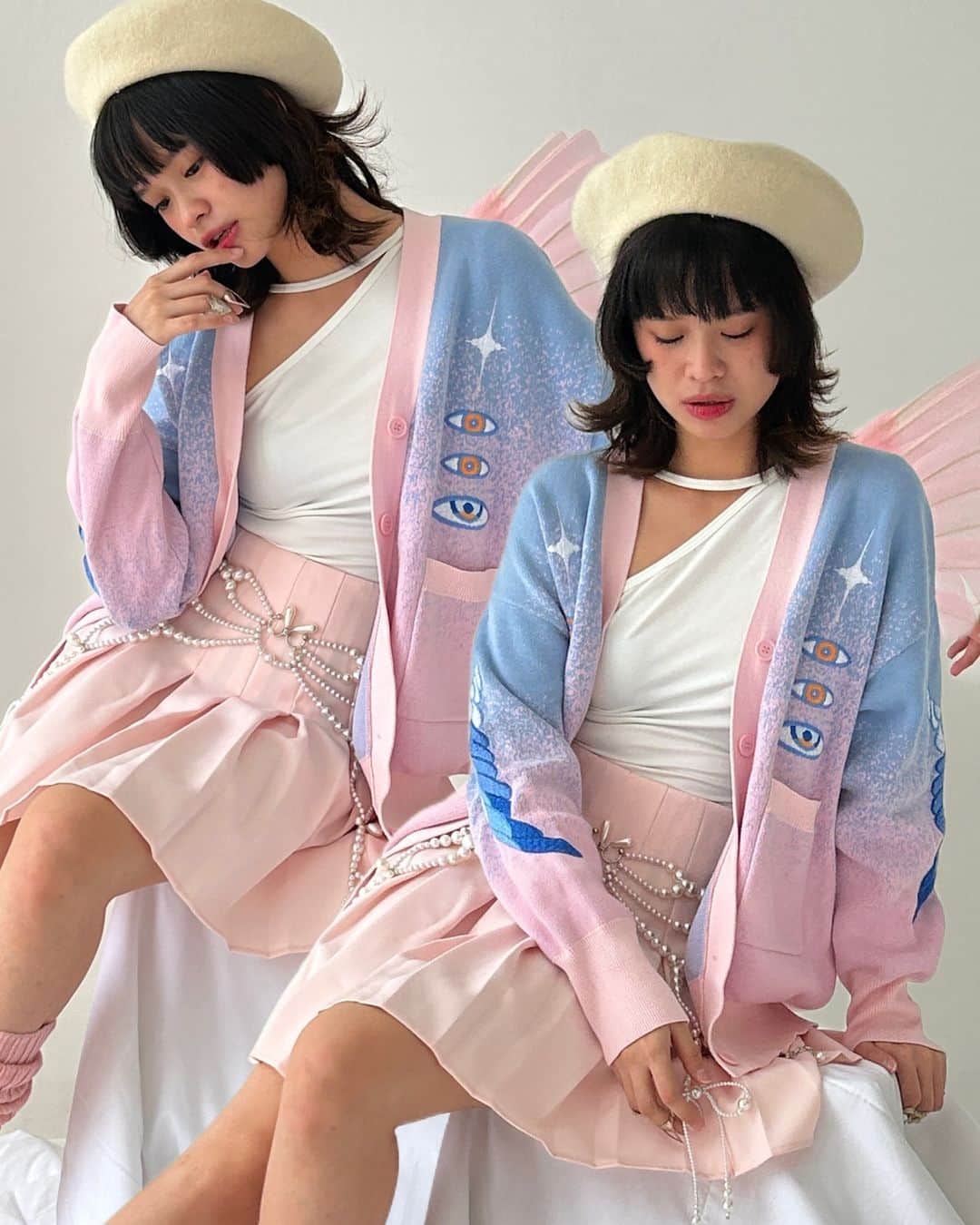 meyocoのインスタグラム：「angel cardigan 🩵🤍 get 25% off using code YEAREND25, applicable to non-preorder items. Link in bio 🫶🏽」