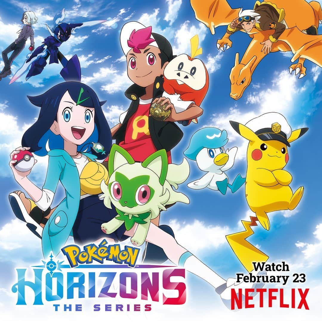 Pokémonのインスタグラム：「Take flight with a new Pokémon adventure! 🌅  Prepare for an all-new Pokémon journey with Liko and Roy as they travel with new friends and adorable Pokémon across different regions in #PokemonHorizons: The Series, coming to @netflix on February 23! Stop by the link in our bio to learn more!」