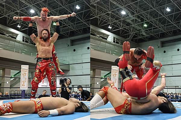 ランス・アーチャーのインスタグラム：「MONSTER SAUCE!!! UNDEFEATED at 4-0 so far in @njpw1972 @njpw_global WTL 2023!   @alexzaynesauce and I gonna Sauce the world!」