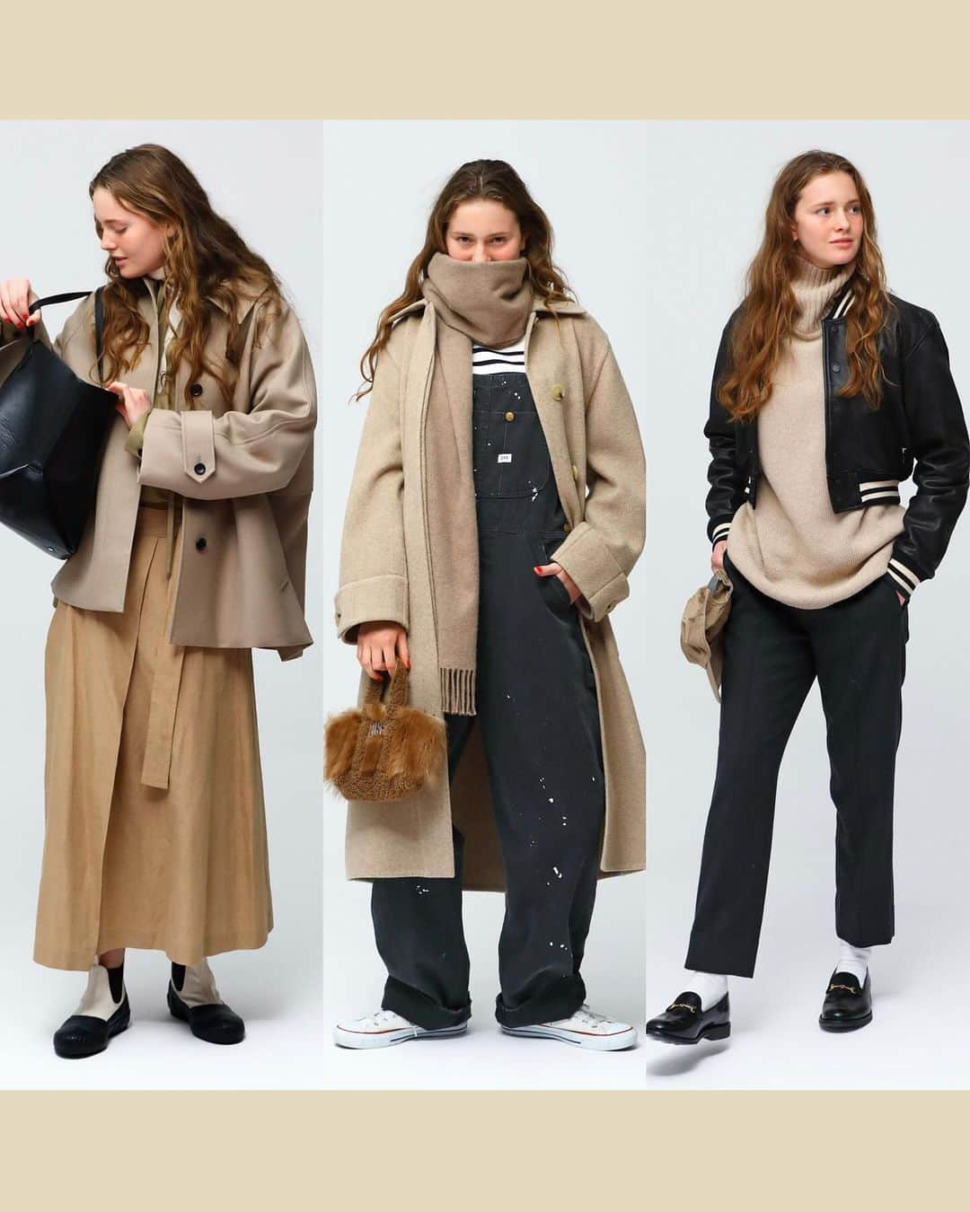 CLUÉLmagazineのインスタグラム：「. NATURAL BEIGE🧥 「スタンダードな“ベージュ”で生まれるニュアンス」  コートやチノパンなど、単体で登場することも多いベージュのアイテムを重ねることで、新たに見えてくるこの色の奥深さ。重ねるごとにニュアンスを生み出し、シックで品の良いスタイルが完成する。 ベージュと相性の良い黒と合わせてコーディネートするなら、ベージュと黒の割合は何対何がお好み？📖  from vol.95 ・・・・・・・・・・・・・・・・・・・・・・・・・・・  #cluel #クルーエル #cluelmagazine #クルーエル女子 #fashion #ファッション好き #ファッション雑誌 #おしゃれ #グッドガール #冬コーデ #ベージュ #ベージュコーデ #ナチュラル #ニュアンスカラー #オーバーオール #ボーダーが好き #スタジャン #コートスタイル #スニーカーコーデ #ボーイッシュ女子 #シンプルが好き  こちらのアカウントもフォローしてね！ @cluel_homme @navys_magazine」