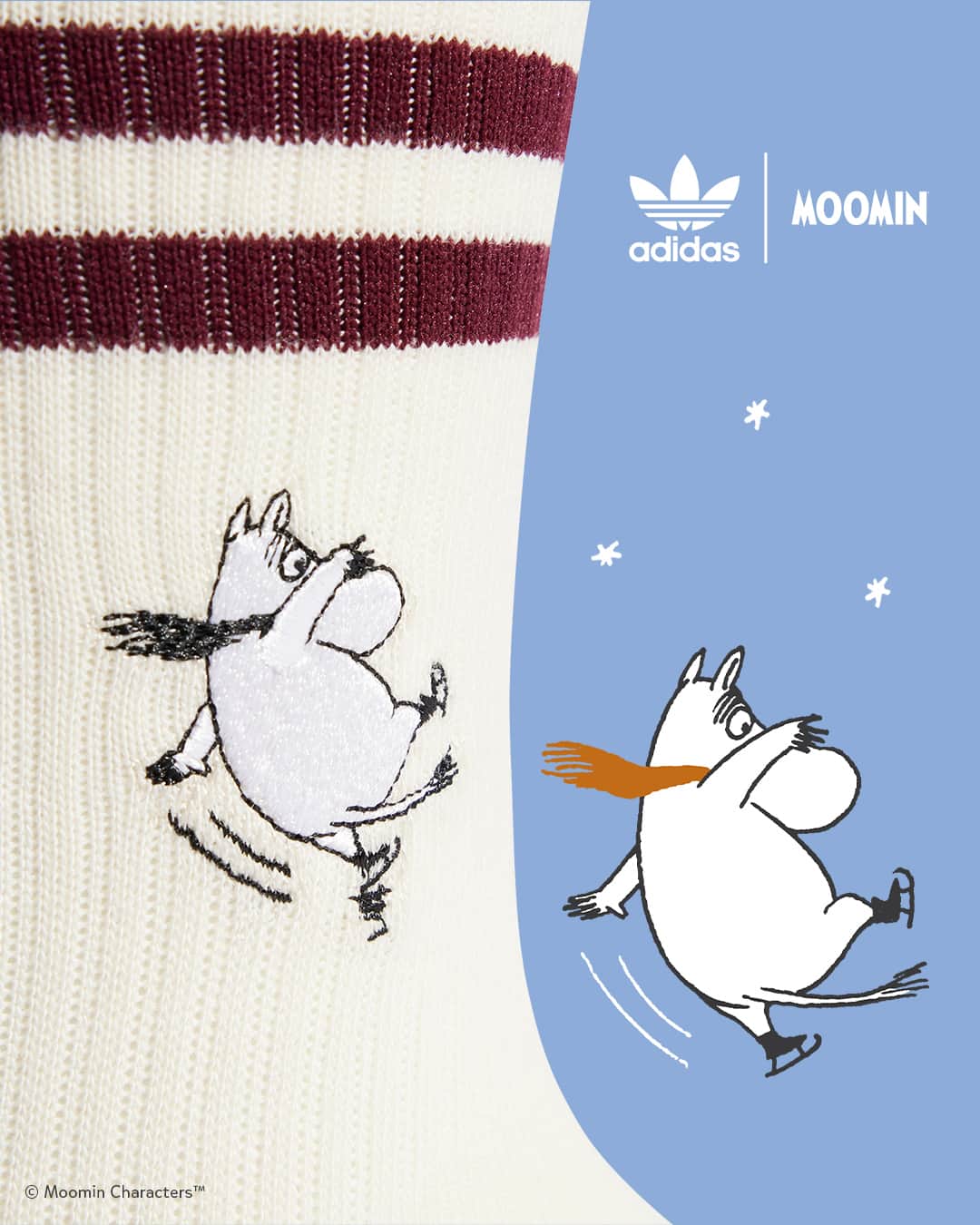 ムーミンのインスタグラム：「Moomin socks and a fluffy waist bag, now isn't that the perfect holiday gift for a loved one, or why not yourself? 🤩  The adidas Originals x Moomin collection features illustrations of a wintry Moomintroll from Tove Jansson’s comic Moomin’s Winter Follies (1955).  The second collection of the collaboration combines iconic adidas references and the adventurous spirit of Moomintroll - read more through the link in bio! 🔗 🤗  The new apparel is available now in selected countries! (Check your local adidas.com to find out if the collection is available in your region.)  Do you have any adidas x Moomin apparel yet? 😍  #moomin #moominofficial @adidas」