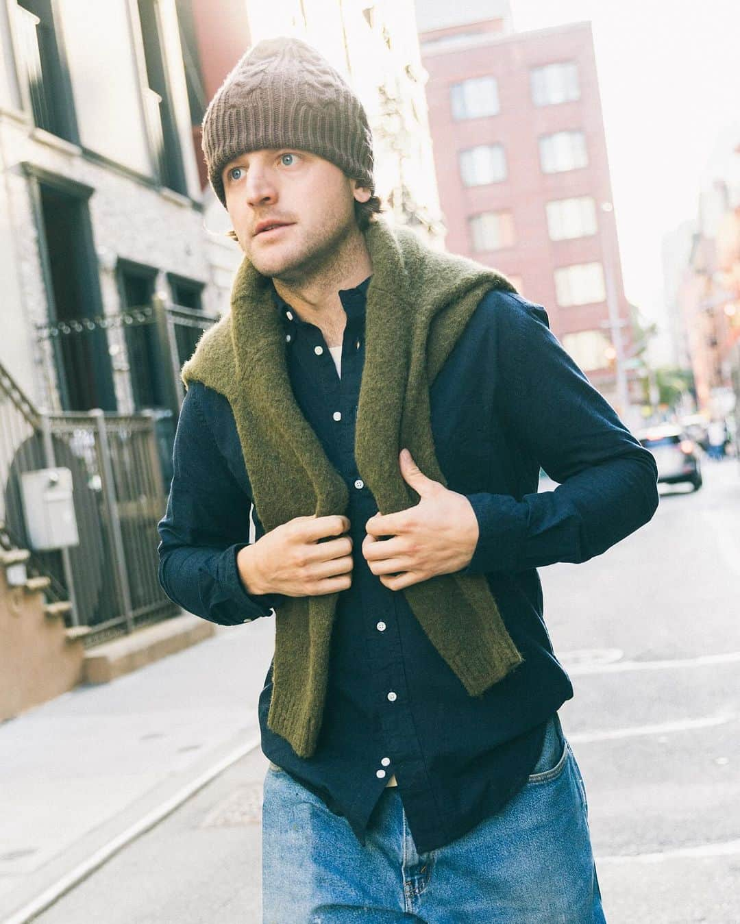 ギットマンブラザーズのインスタグラム：「The Olive Alpaca Sweater and Navy Classic Flannel have become daily drivers during these increasingly chilly days. Both feature a double brushing process for increased softness and warmth, a welcome feature for the colder months #MadeInUSA」