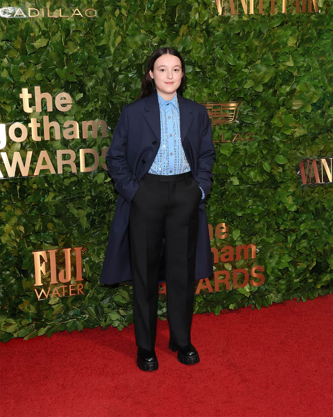 プラダさんのインスタグラム写真 - (プラダInstagram)「Bella Ramsey, Juliette Binoche and Andrew Scott wore #Prada while attending the Gotham Awards in New York.  Bella Ramsey, nominated for Outstanding Performance in a New Series, wore a panama mohair navy coat, kid mohair navy blue trousers, a light blue poplin shirt embellished with crystal embroideries and black boots.  Juliette Binoche, nominated for Outstanding Supporting Performance, chose a sapphire blue tec-satin column dress with geometric turtleneck detail paired with black satin sandals.  Andrew Scott, nominated for Outstanding Lead Performance, wore a stone blue suit in tecno stretch light fabric paired with a cerulean poplin shirt, finished with a cummerbund belt and black boots.  #PradaPeople @gothamawards @bellaramsey @juliettebinoche and #AndrewScott」11月29日 19時04分 - prada