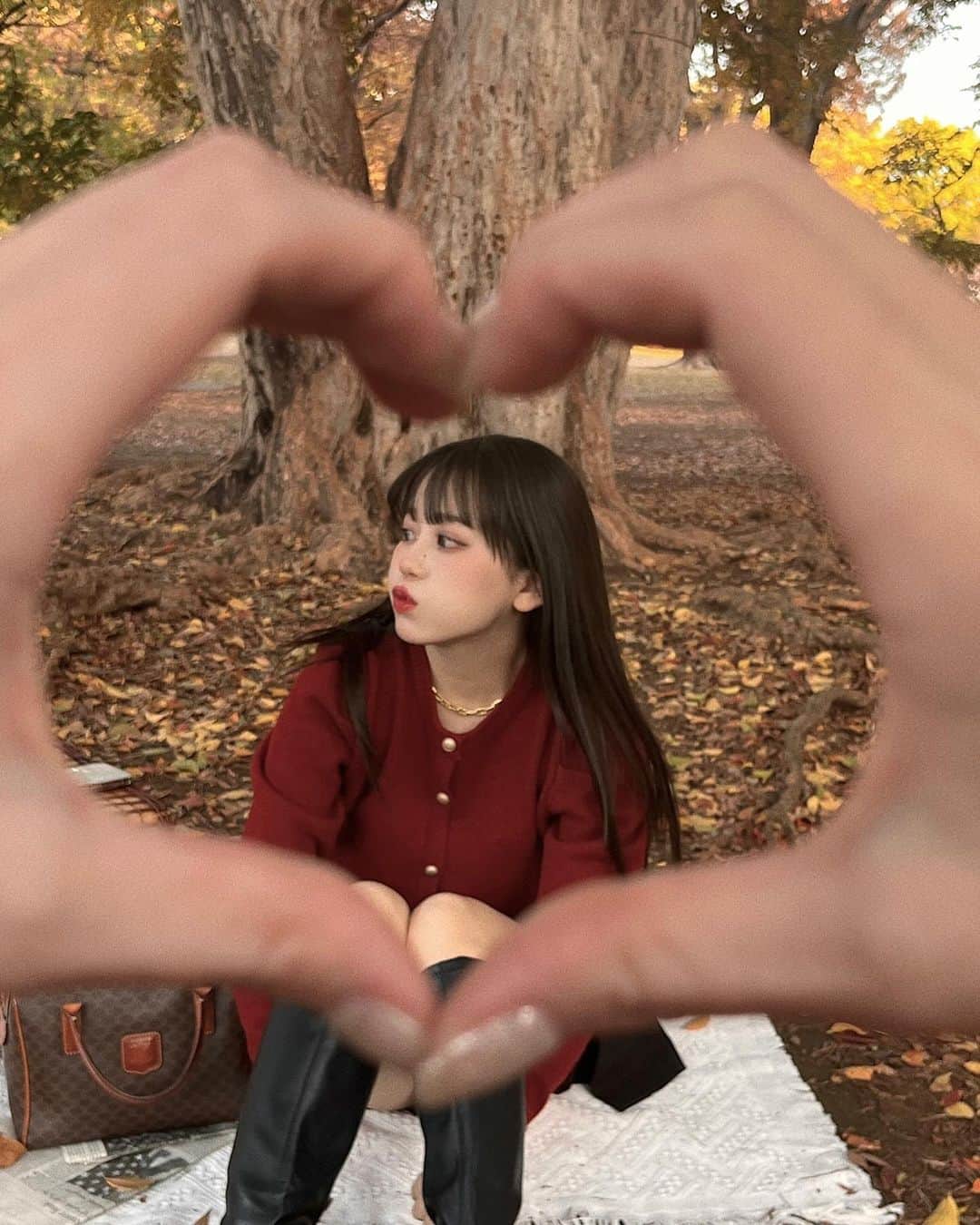 のインスタグラム：「fav cardigan。。❤️  秋ピクの写真…🍁🍂  このカーディガン、販売初日からすっごく人気でびっくりした…本当に可愛いの〜！ ディズニーにも着ていきたい♡  indigoのデニムと合わせるのもぜっったい可愛いのでオススメです🙋🏻🤍」