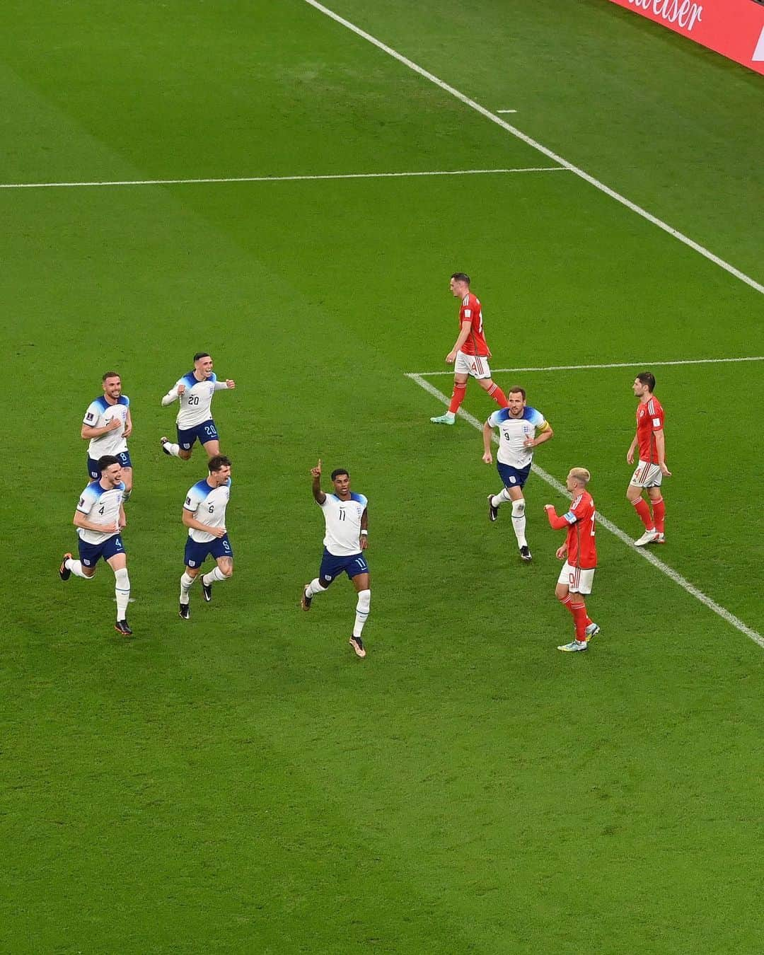 サッカー イングランド代表チームのインスタグラム：「#OnThisDay last year: a 3-0 win over Wales in our final group game at the @fifaworldcup! 👏」