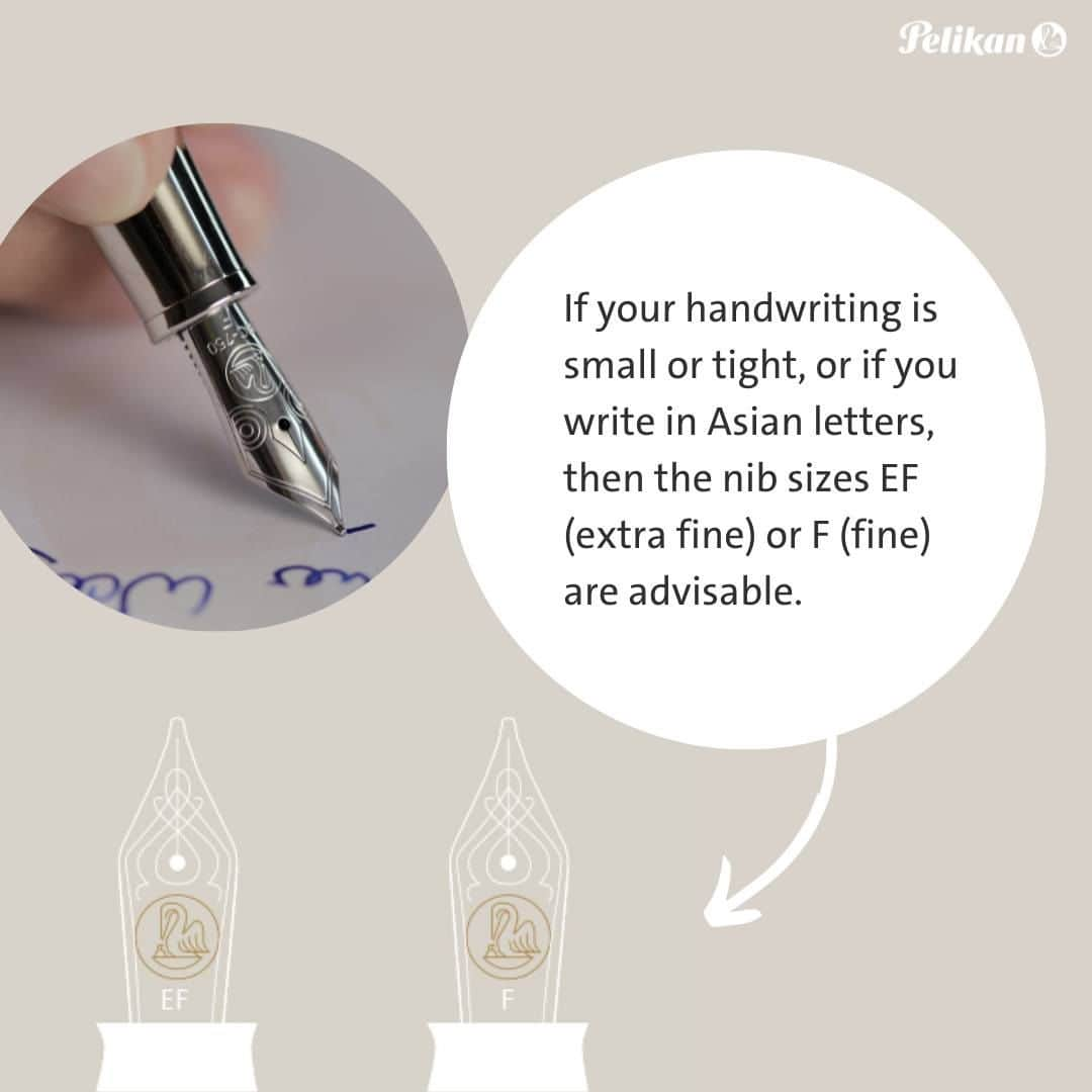 ペリカンさんのインスタグラム写真 - (ペリカンInstagram)「✒️ All writers need their own, individual nib because the nib gives handwriting a personal character. We are offering high-quality nibs in different nib sizes and nib widths. Large nibs like the M800 or M1000 for added flexibility, or explore the charm of smaller gold and stainless-steel nibs that offer comfort at an attractive price point.  Choosing the right nib size is an art in itself! For small or tight handwriting, go for EF (extra fine) or F (fine), while M (medium) or B (broad) are perfect for larger letters or a signature pen.  Lefties, fear not! Our nibs are soft enough to adapt over time. So you can choose any of the above-mentioned sizes.  We are curious: Which nib size do you prefer to write with?  #PelikanPassion #FountainPenNib」11月29日 21時00分 - pelikan_passion