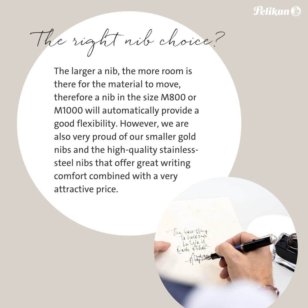 ペリカンさんのインスタグラム写真 - (ペリカンInstagram)「✒️ All writers need their own, individual nib because the nib gives handwriting a personal character. We are offering high-quality nibs in different nib sizes and nib widths. Large nibs like the M800 or M1000 for added flexibility, or explore the charm of smaller gold and stainless-steel nibs that offer comfort at an attractive price point.  Choosing the right nib size is an art in itself! For small or tight handwriting, go for EF (extra fine) or F (fine), while M (medium) or B (broad) are perfect for larger letters or a signature pen.  Lefties, fear not! Our nibs are soft enough to adapt over time. So you can choose any of the above-mentioned sizes.  We are curious: Which nib size do you prefer to write with?  #PelikanPassion #FountainPenNib」11月29日 21時00分 - pelikan_passion