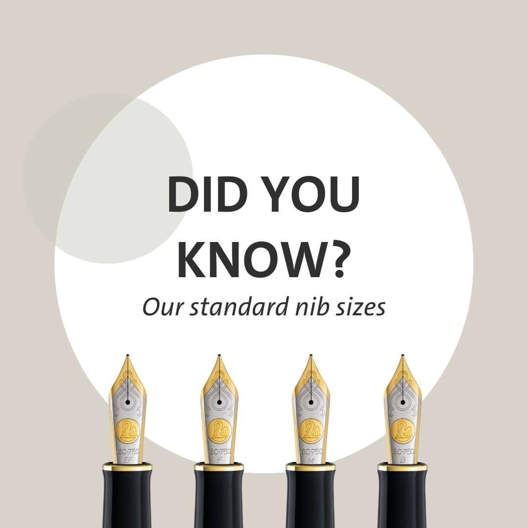 ペリカンのインスタグラム：「✒️ All writers need their own, individual nib because the nib gives handwriting a personal character. We are offering high-quality nibs in different nib sizes and nib widths. Large nibs like the M800 or M1000 for added flexibility, or explore the charm of smaller gold and stainless-steel nibs that offer comfort at an attractive price point.  Choosing the right nib size is an art in itself! For small or tight handwriting, go for EF (extra fine) or F (fine), while M (medium) or B (broad) are perfect for larger letters or a signature pen.  Lefties, fear not! Our nibs are soft enough to adapt over time. So you can choose any of the above-mentioned sizes.  We are curious: Which nib size do you prefer to write with?  #PelikanPassion #FountainPenNib」