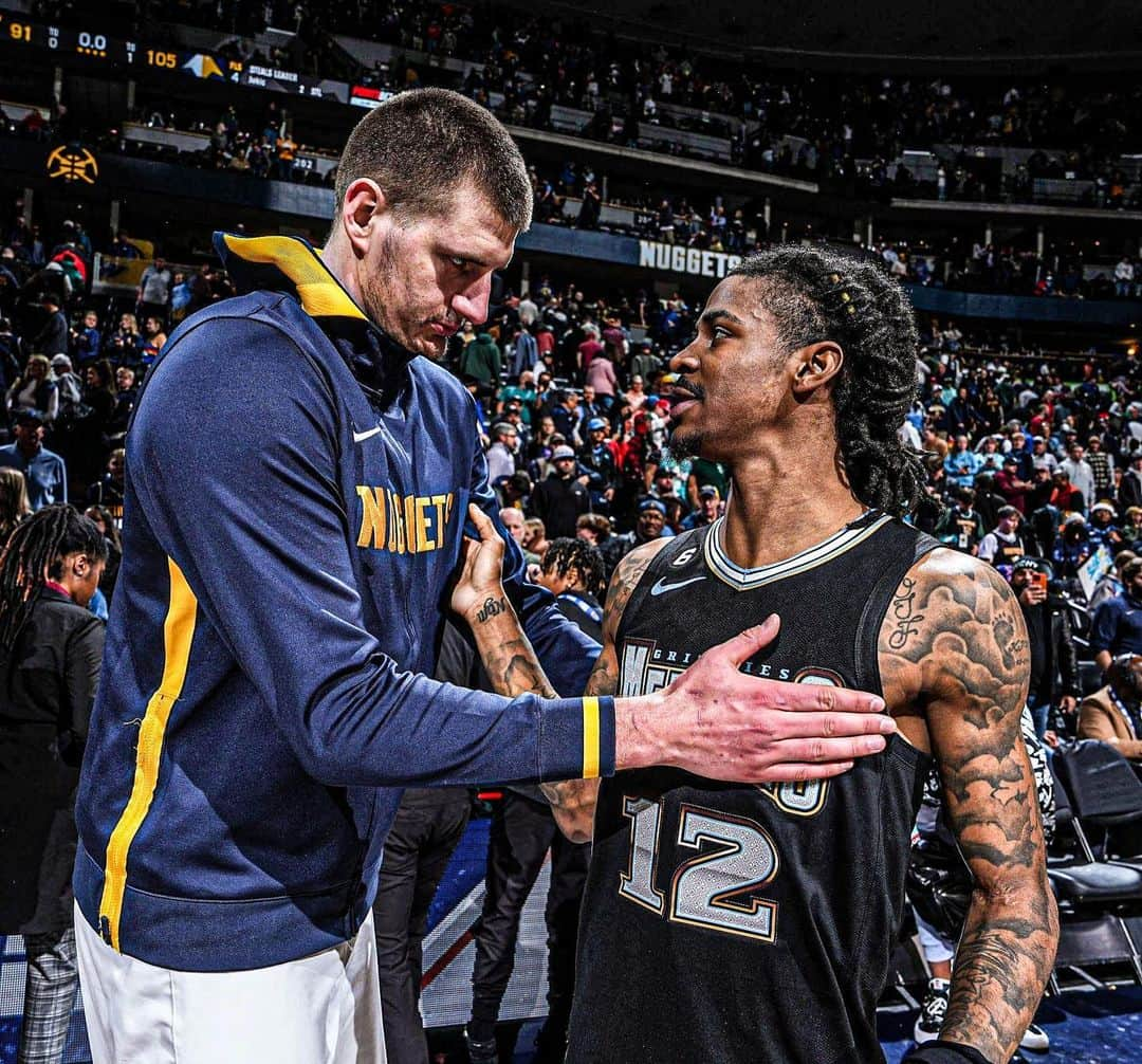 ニコラ・ヨキッチのインスタグラム：「throwback to Ja and Jokic hooping December 20th 2022!🔥👀 Ja put up 35 pts along with 10ast and Jokic a huge triple double (13pts13reb13ast)!💯 ••• Follow @morantstar & @jokicnikolaofficial for more!🤝」