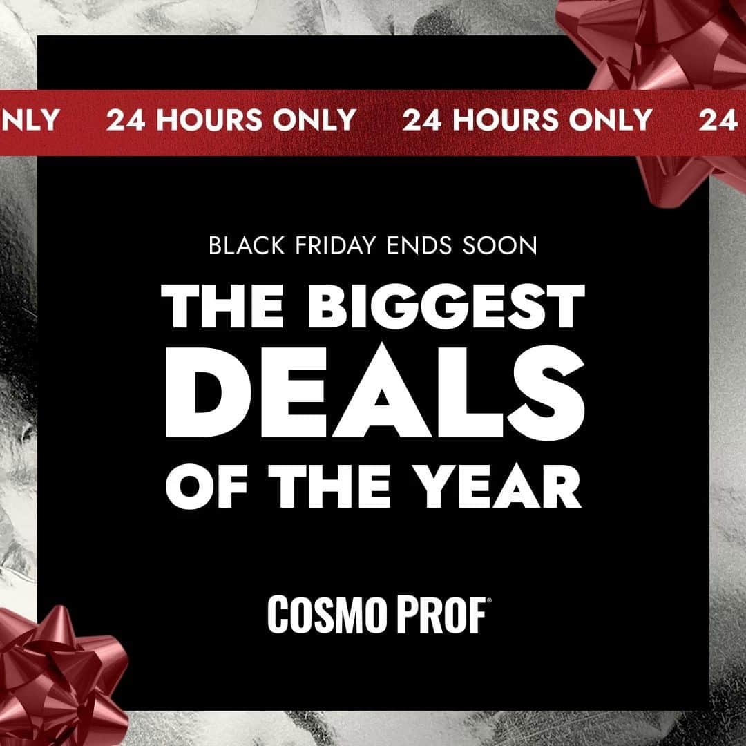 CosmoProf Beautyのインスタグラム：「Black Friday Deals Are Ending Soon!  Don't miss your chance to save up to 50% on all your salon favorites and back bar must-haves for the holiday rush.   Visit us online or in-store to take advantage of our Black Friday deals.   ► www.CosmoProfBeauty.com  #CosmoProf #BlackFriday #BlackFridayDeals #HolidaysAtCosmoProf」