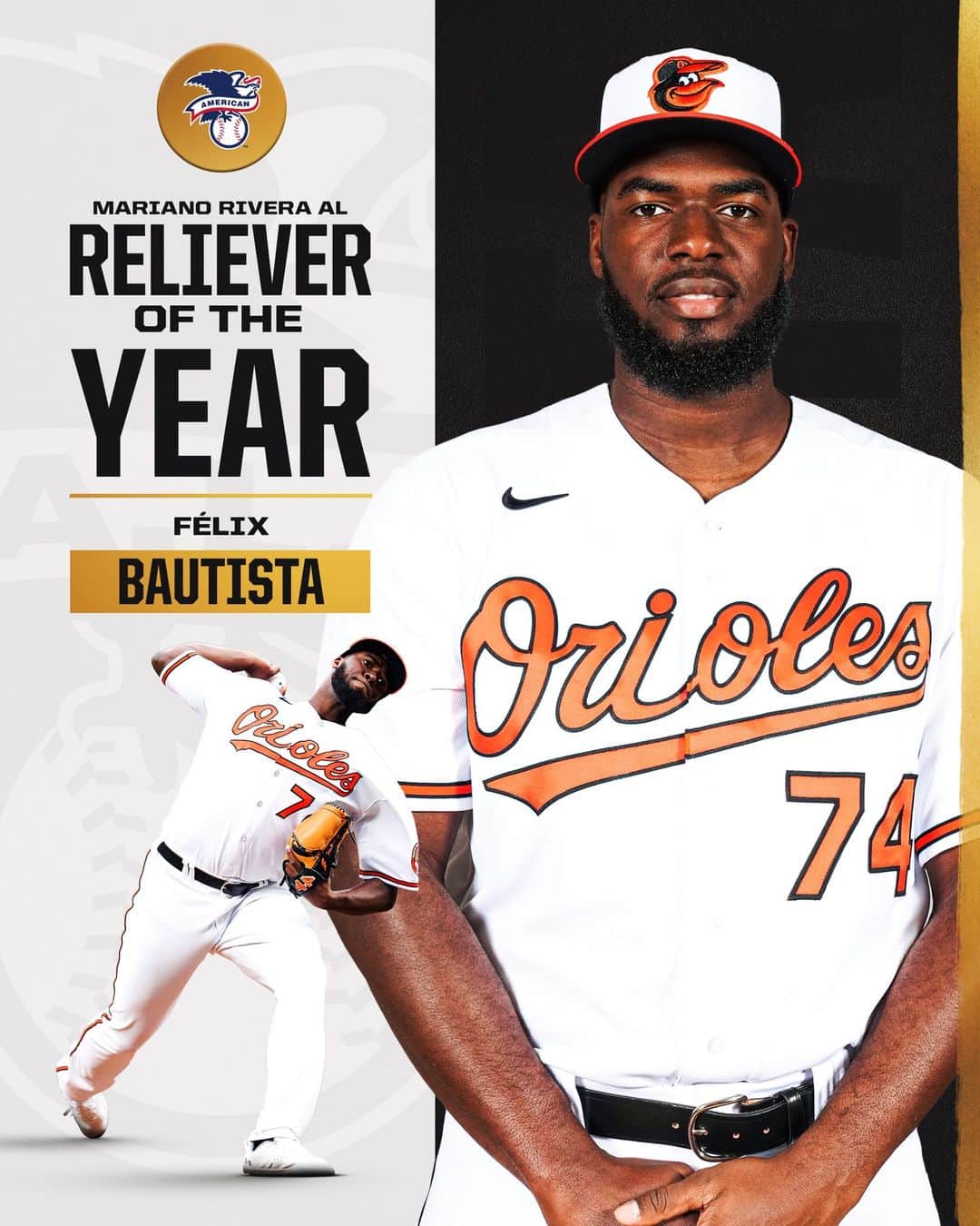 MLBのインスタグラム：「Félix Bautista is the 2023 Mariano Rivera American League Reliever of the Year!」