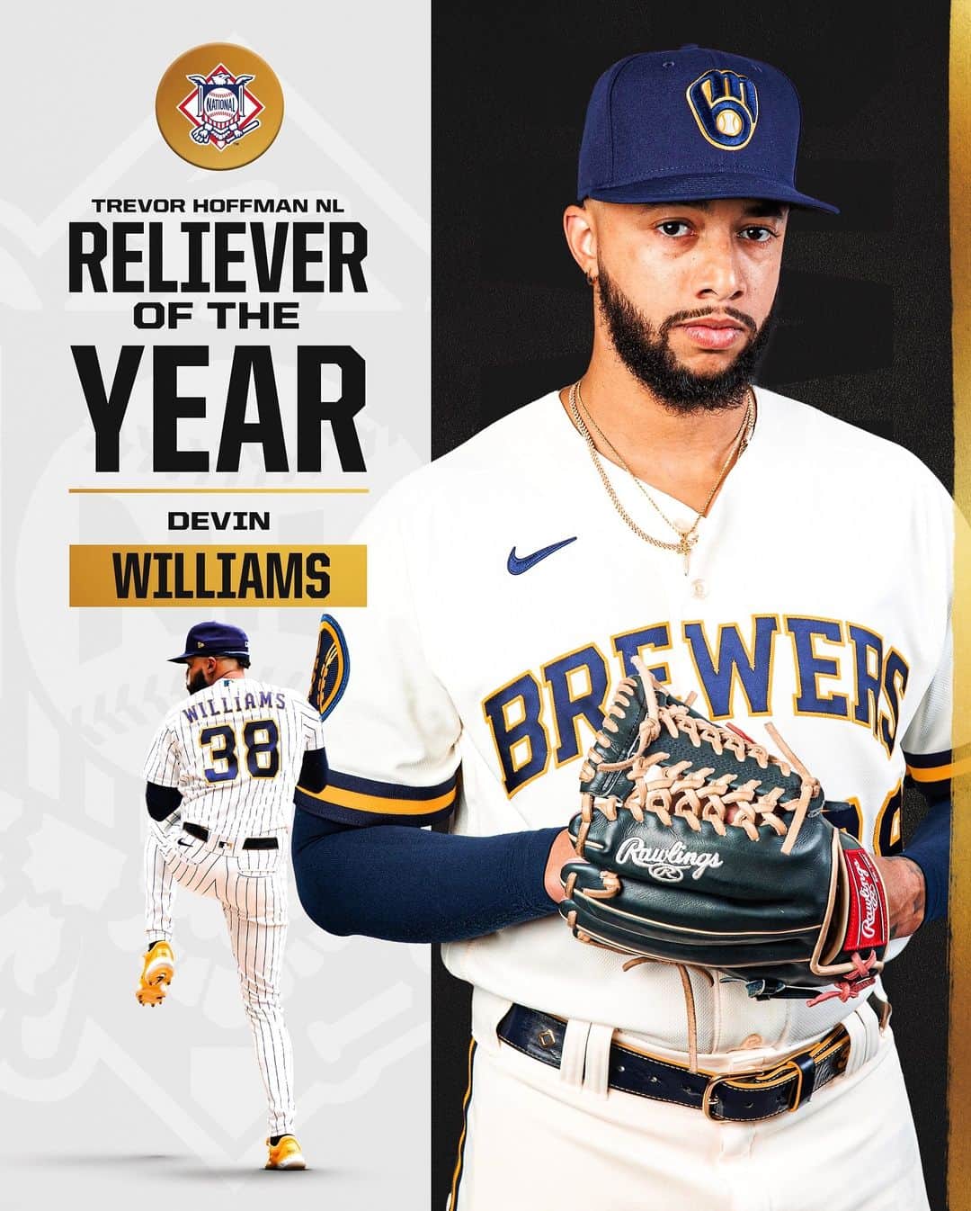 MLBのインスタグラム：「Devin Williams is the 2023 Trevor Hoffman National League Reliever of the Year!」