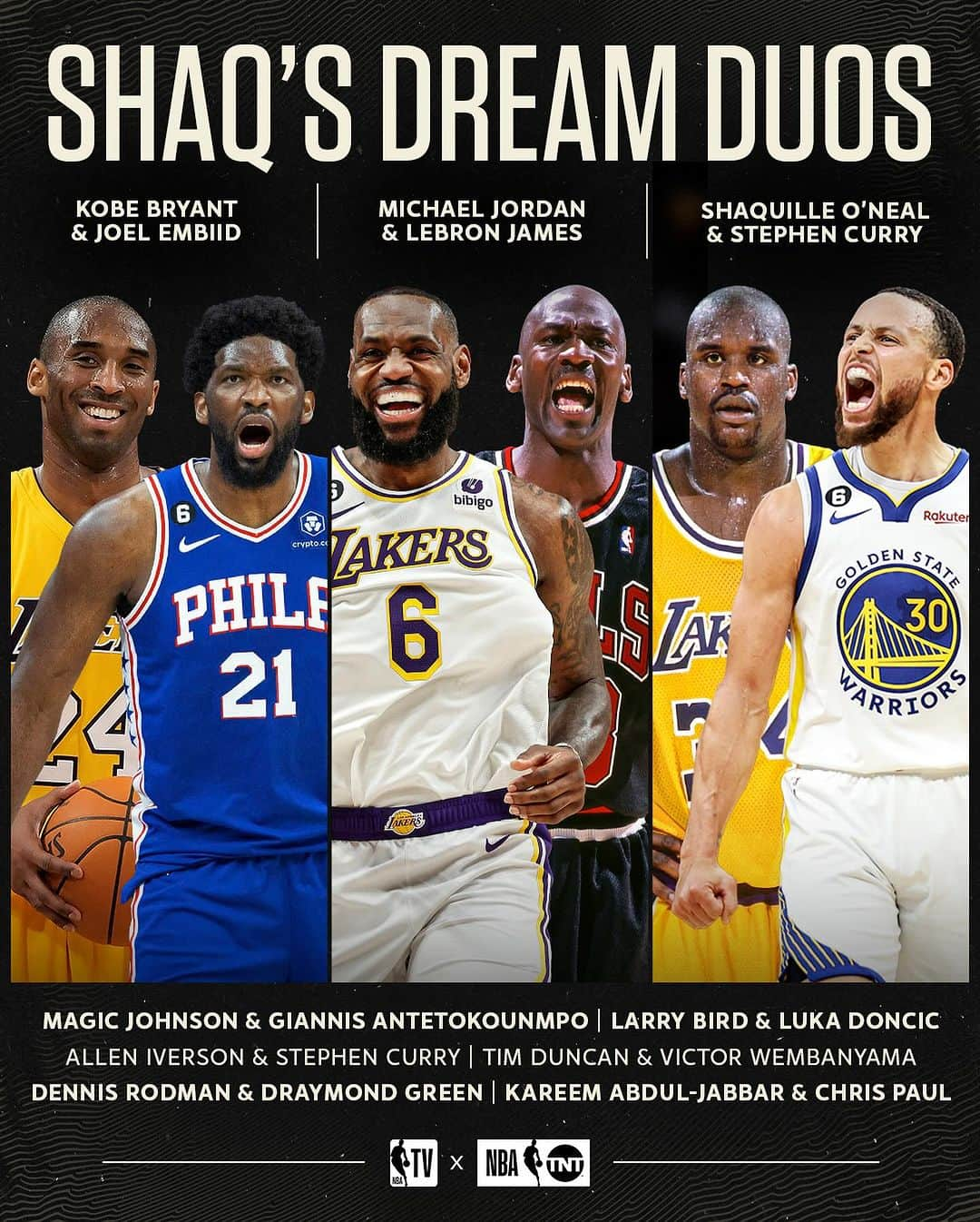 シャキール・オニールのインスタグラム：「One current player and one legend 👀  Which of Shaq’s Dream Duos are you taking ⁉️」