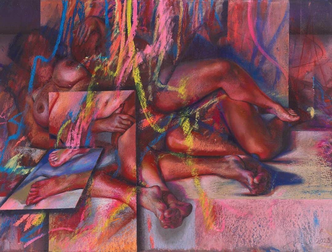 のインスタグラム：「"Ekkyklema," an exhibition of new paintings and works on paper by Jenny Saville (@jennysavilleofficial), opens tomorrow, November 30, at Gagosian, Davies Street, London.   Throughout the exhibition, the artist compartmentalizes body parts into angular screenlike panels whose hard edges and clustered arrangements recall desktop computing’s windows and menus and the boxed-in talking heads of news broadcasts. The artist evolved this pictorial system over the past year, focusing on our intersecting physical and electronic realities by combining figuration and abstraction. “I gave myself the challenge of feeling the ancient and digital worlds simultaneously,” she writes. Follow the link in our bio to learn more.  __________ #JennySaville #Gagosian  Jenny Saville, "Study for Ekkyklema IV," 2023 © Jenny Saville. Photo: Prudence Cuming Associates Ltd (@prudencecuming)」