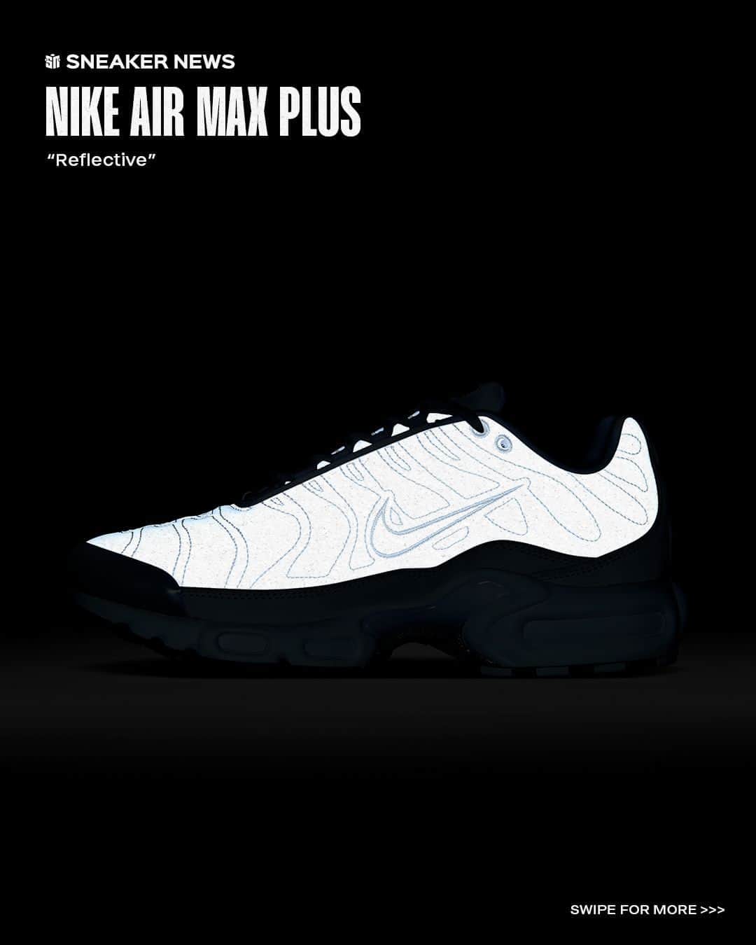 Sneaker Newsのインスタグラム：「The Nike Air Max Plus has been shining all year, but the newly-surfaced "Reflective" pair takes top spot 💡⁠ ⁠ Tap the LINK IN BIO for more details.」