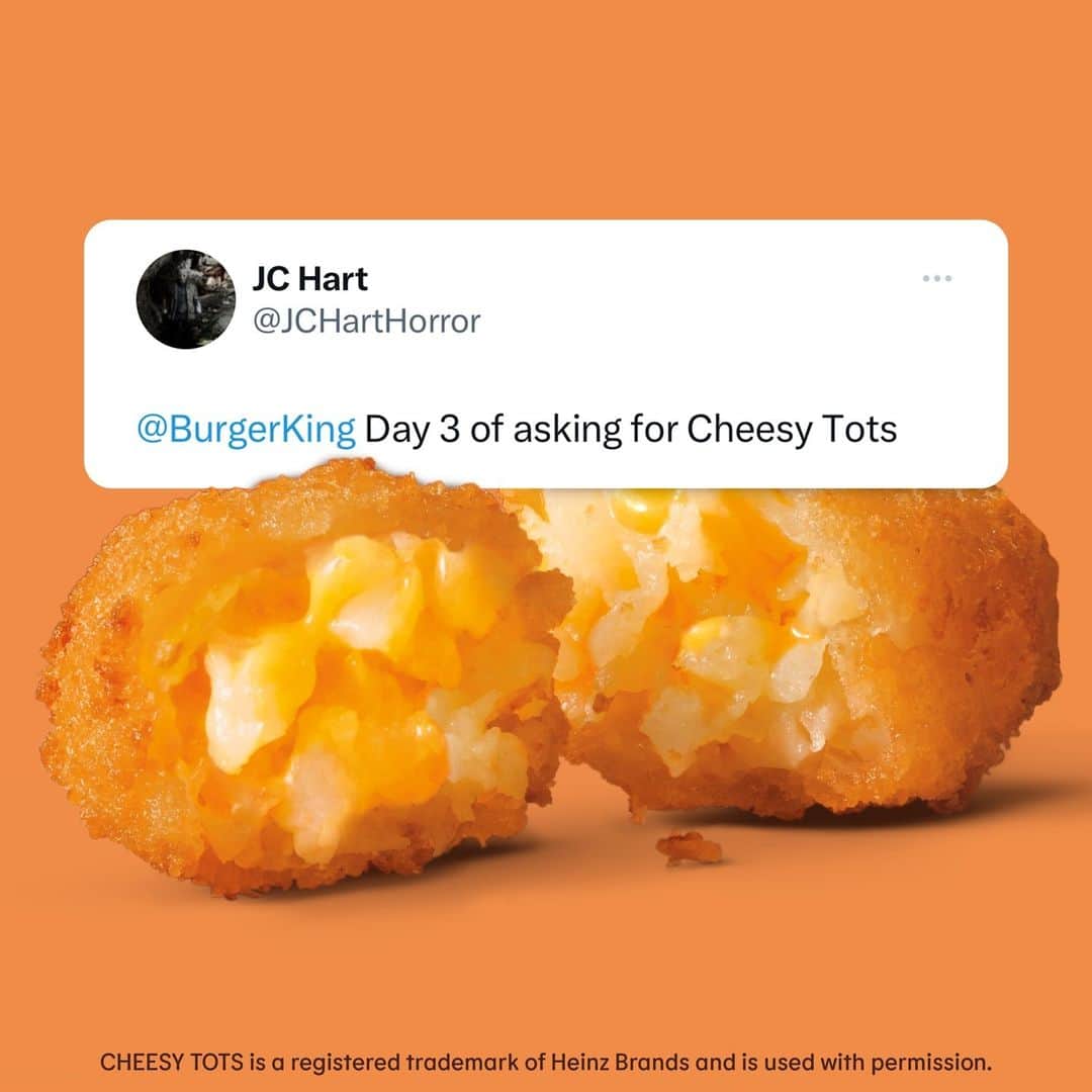 バーガーキングのインスタグラム：「consider it done 😮‍💨  Cheesy Tots are back 12/7」