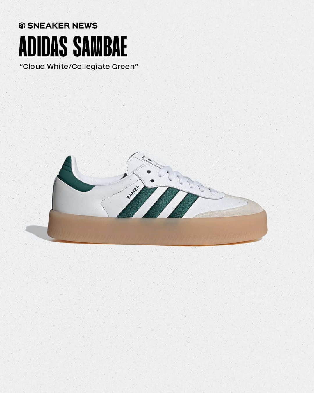 Sneaker Newsさんのインスタグラム写真 - (Sneaker NewsInstagram)「@adidasoriginals gives its popular Samba a premium, elevated update ahead of the holidays. ⁠ ⁠ While instantly familiar, the adidas Sambae (not a typo) features a semi-translucent, platform gum sole. The new tooling presents the vintage performance model in a new, more fashion-forward light. Launch colorways keep things simple, but the Sambae could see some wacky makeovers throughout its lifecycle. ⁠ ⁠ Hit the LINK IN BIO for full details.」11月30日 10時30分 - sneakernews