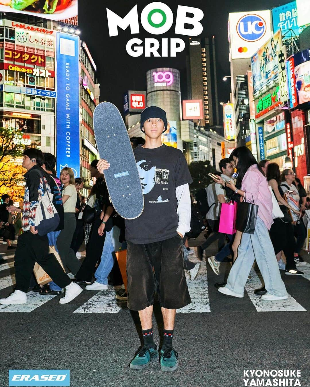 山下京之助さんのインスタグラム写真 - (山下京之助Instagram)「@_kyonosuke_ Frontside Flip the Shibuya 14 for his upcoming ERASED “Glow” Part. As seen in the latest @thrashermag. Also another ad in the same mag for the @mobgrip X ERASED Collab. 🇯🇵🛹✨  📸: @nobuo_iseki 📸: @kenmiyajima」11月30日 12時09分 - _kyonosuke_