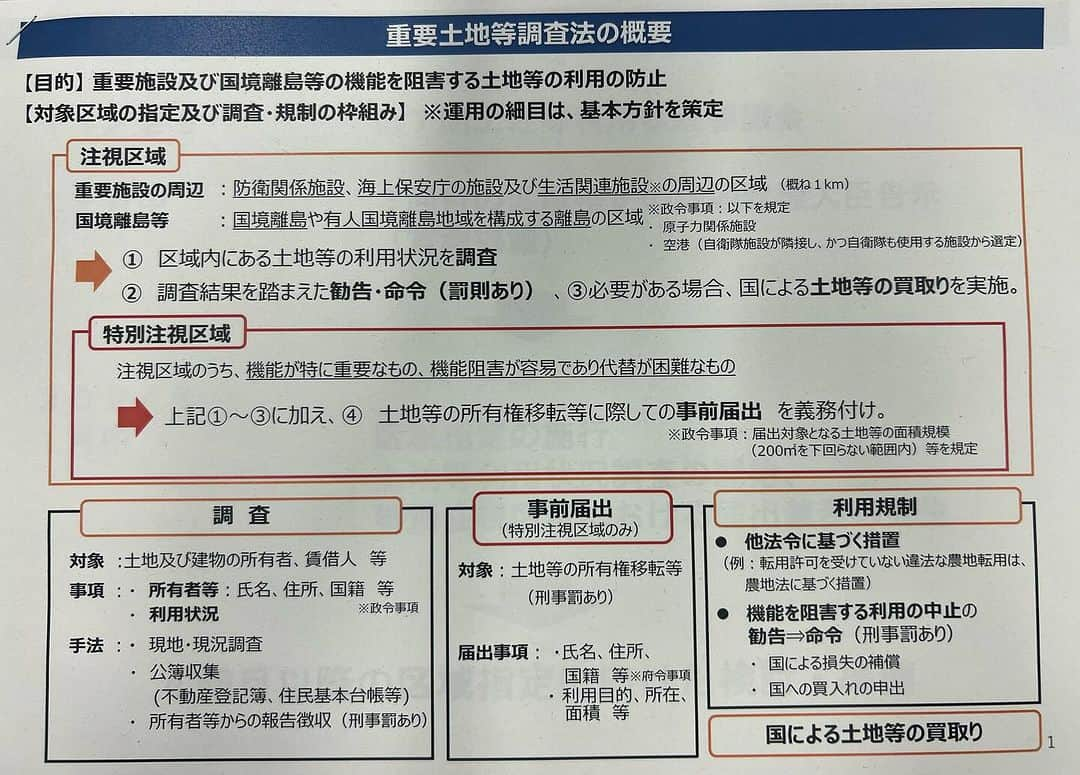 秋葉賢也さんのインスタグラム写真 - (秋葉賢也Instagram)「昨日、重要土地等調査法に基づく土地利用状況審議会が開催され、三回目の区域指定が了承されました。1、2回目で国境離島の指定が整い、今回は防衛関係施設を中心に実施され、宮城県からは前回の金華山に続いて、仙台駐屯地、霞目駐屯地、多賀城駐屯地が指定されました。全体で特別注視区域は46箇所、注視区域は134箇所になりました。」11月30日 12時18分 - kenyaakiba