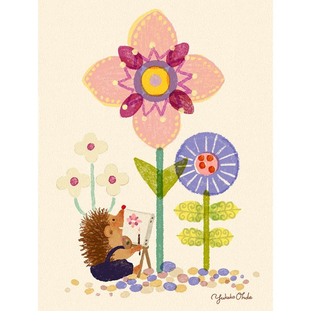 おおで ゆかこのインスタグラム：「おえかき  #絵本の日  絵本の世界のようなイラストと絵本を描いています。」