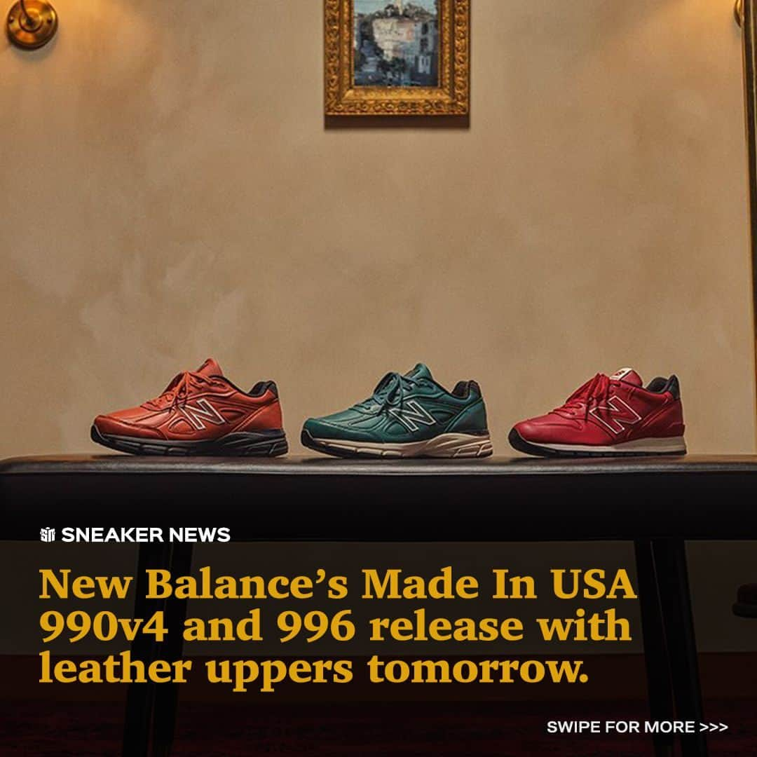 Sneaker Newsさんのインスタグラム写真 - (Sneaker NewsInstagram)「Teddy Santis' latest work for the New Balance Made In USA program releases tomorrow, November 30th 🇺🇸⁠ ⁠ The latest drop outfits the NB 990v4 and 996 with full leather uppers and eye-catching colors. ⁠ ⁠ Tap the LINK IN BIO for a view of the whole collection.」11月30日 13時01分 - sneakernews