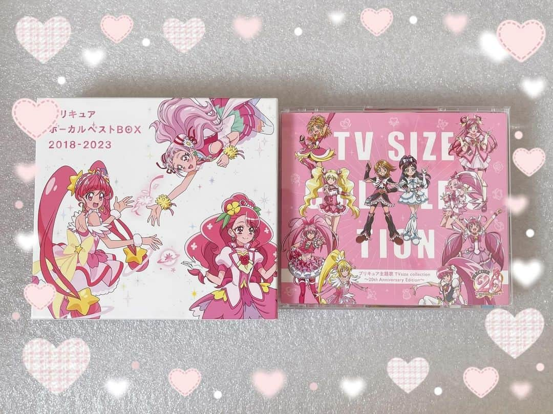 うちやえゆかのインスタグラム：「11月29日(水)発売となりました 『プリキュア主題歌ＴＶsize collection ～20th Anniversary Edition～』 『プリキュア　ボーカルベストBOX 2018-2023』 私も歌わせていただいています *ˊᵕˋ* 💕  🌟『プリキュア主題歌 ＴＶsize collection～20th Anniversary Edition～』 https://www.marv.jp/titles/av/10519/  https://lnk.to/precure20thtvcollectionTW  🌟『プリキュア ボーカルベストBOX 2018-2023』 https://www.marv.jp/titles/mc/10521/  https://lnk.to/precure20thmusicboxHP  新曲の試聴動画がXにて公開されています🎧 プリキュア歌手総勢18名が歌う 🎀「DANZEN！ふたりはプリキュア」 🎀「シェアして！プリキュア」 そして、 🎀「キラキラKawaiiプリキュア大集合♪ ～よろこびの音～」 が聴けちゃうよ✨→ こちらです  今回、レコーディングさせていただいた 「DANZEN！ふたりはプリキュア」 「シェアして！プリキュア」 それぞれの個性が光るソロver.に 歌手全員の１８名で歌唱するver.とあります！ キラキラな楽曲の数々。 みなさんにたくさんお聴きいただけますように♪  #プリキュア #precure #プリキュア20周年」