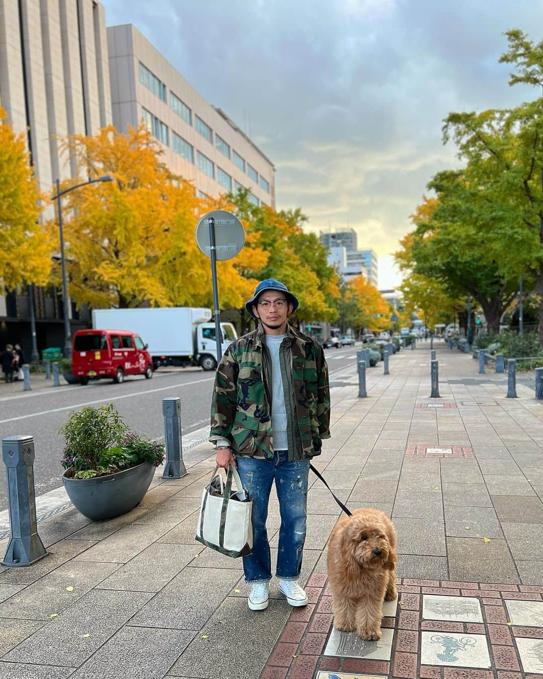 宇野薫のインスタグラム：「🦮🚶🍁」