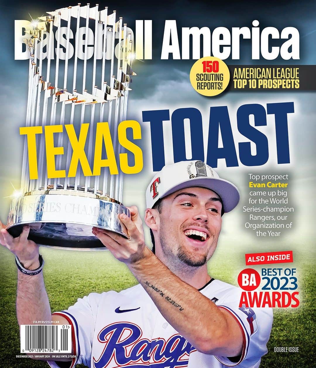 テキサス・レンジャーズのインスタグラム：「🚨 The Rangers are Baseball America's MLB Organization of the YEAR on the heels of their first ever World Series title. 🚨  You can read the story now on our site - and preorder our December/January DOUBLE ISSUE, which features ALL of our year-end awards, plus the Top 10 prospects for every American League team - 150 in all! (Link in bio)」