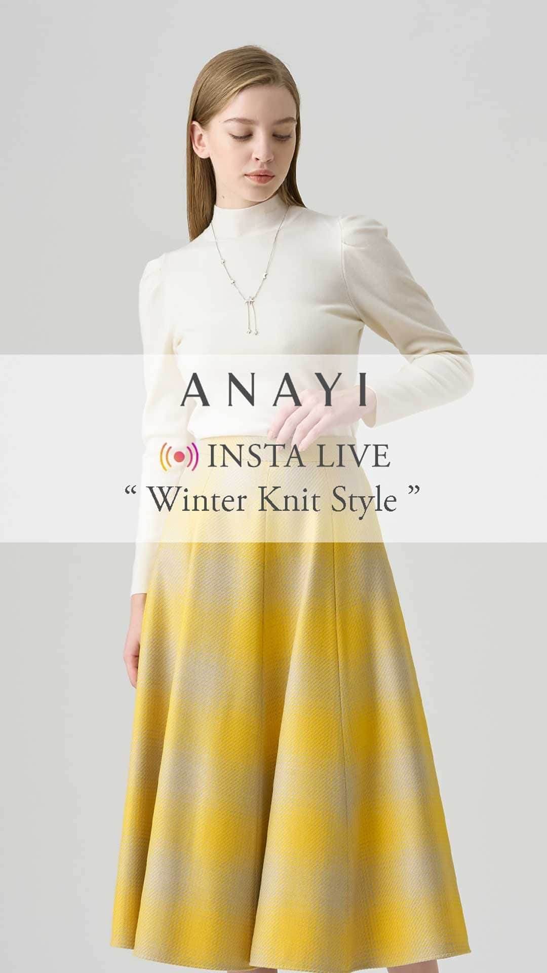 ANAYIのインスタグラム：「【InstaLIVE】11.30(thu) “Winter Knit Style”　  ご視聴いただきありがとうございました。 いかがでしたでしょうか？   今回は、着回しの効くニットプルオーバーから、フェイクファーを施したデザインニットやニットワンピースなど、この冬おすすめのニットスタイリングをご紹介いたしました。  アーカイブ配信も残しておりますので、見逃してしまった方も是非、ご覧ください。  ▼InstaLIVEご紹介商品一覧  @anayi_official プロフィールのハイライトにリンク先を掲載しております。  ▼ANAYI STAFF  essence of ANAYI　横浜そごう店 Higashihara.y @y__higashihara 153cm / size 34-36  ANAYI OFFICE Takahashi.m 　168cm / size 38 @m__takahashi_       ※撮影時の照明やディスプレイ画面の設定で色味が異なってみえる場合がございます。 ※その他の商品情報・お取り扱い店舗につきましては、オフィシャルオンラインストアをご覧ください。  #ANAYI #アナイ #anayi_live #anayi_stylemovie #インスタライブ #横浜そごう」