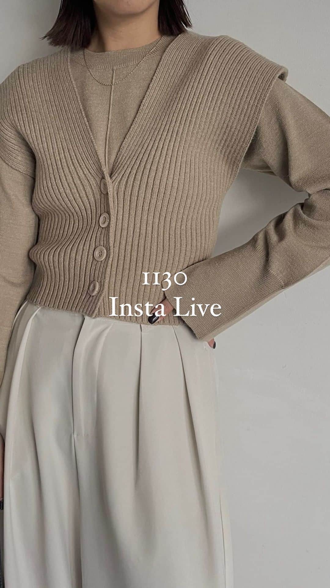 CAPRICIEUX LE'MAGEのインスタグラム：「11/30 Insta Live ・マルチベストSETプルオーバー ・ヘンリーニットワンピース ・ドロストベアジャンスカ @shio_lemage 156cm @kuri_lemage 162cm @haru_lemage 165cm #capricieuxlemage #カプリシュレマージュ」