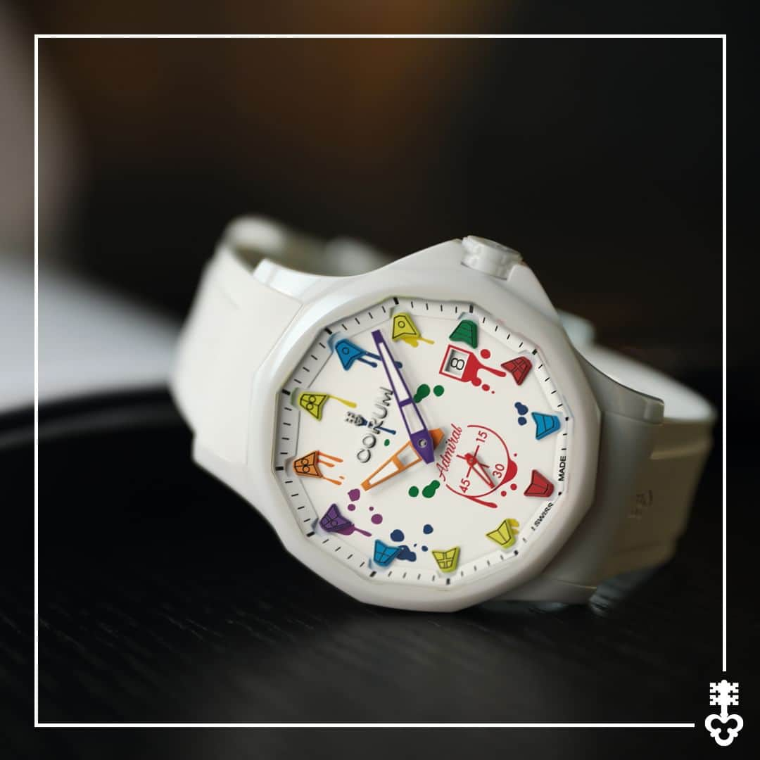 コルムのインスタグラム：「Looking back to go forward, Corum returns to its roots of being creative and different to present a work of art: the Admiral "Art".   Drawing inspiration from the bustling, vibrant world, the timepiece embraces the imperfections of art, turning them into a unique and eye-catching statement.  #CorumWatches #CorumAdmiral #AdmiralCeramic」