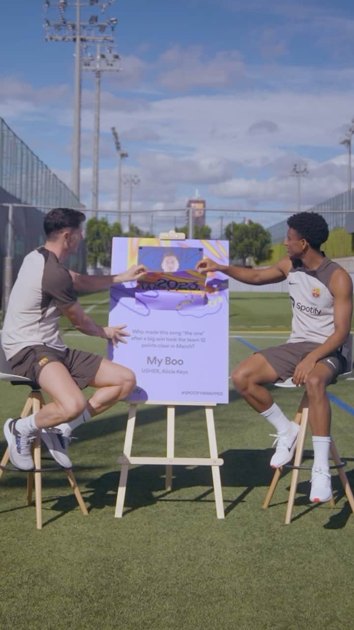 FCバルセロナのインスタグラム：「👀 Who is hiding behind the cards? We asked our players to guess their teammates real listening habits 🔥🎵🎧 #SpotifyWrapped」