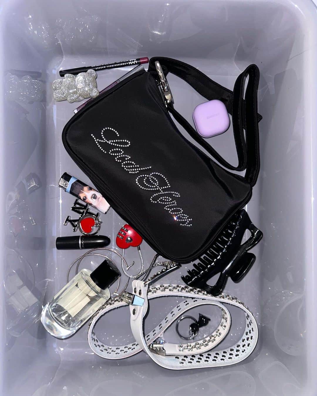 LOCAL HEROESのインスタグラム：「LH BAGS 2.0 just arrived!  Black: a born stargirl, New York in her heart, even if she’s never been there. Lighter with cute doggie, lipstick and intense perfume are her must have. Only silver jewellery and claw clip, she always practices her catwalk to The Weekend’s song 🖤✨🪩🎱」