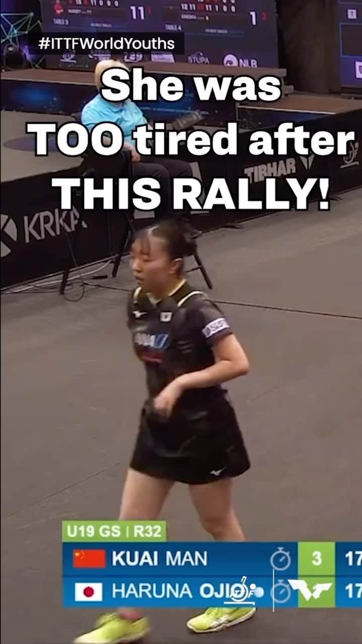ITTF Worldのインスタグラム：「Haruna Ojio pulled this out of the bag when she was 17-17 against Kuai Man at #ITTFWorldYouths🤯」