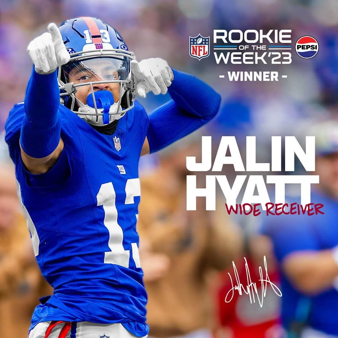 New York Giantsのインスタグラム：「Jalin Hyatt has been voted Rookie of the Week 🙌」